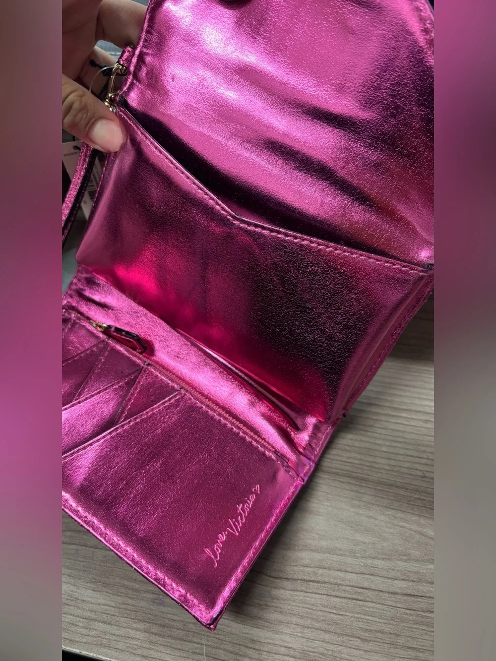 Victoria's Secret Metallic Fuchsia Quilted Wristlet